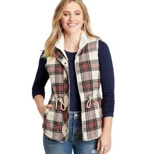 Maurices Plaid Sherpa Wool Blend Lined Cinch Waist Vest Size Sz S
